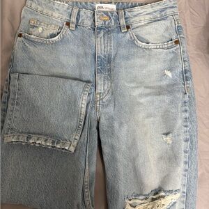 Zara Vintage Wash Relaxed Ripped Denim